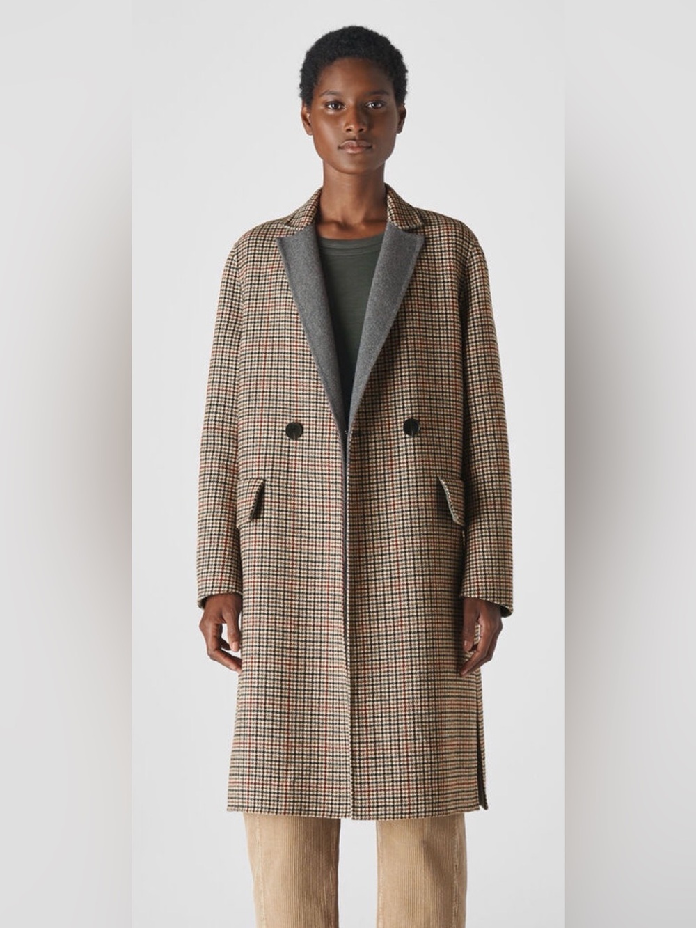 Whistles Multicolour Check Double Faced Wool Coat